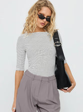 Here One Moment 3/4 Sleeve Bodysuit Black / White Stripe